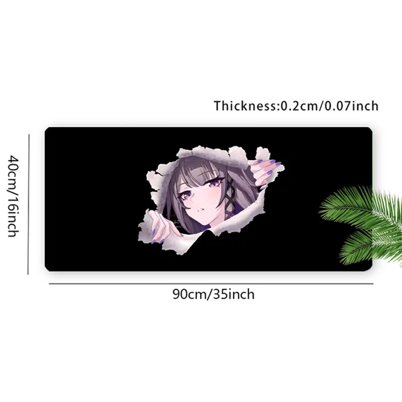 Anime girl peek mouse pad dimensions - 90cm x 40cm, 0.2cm thick