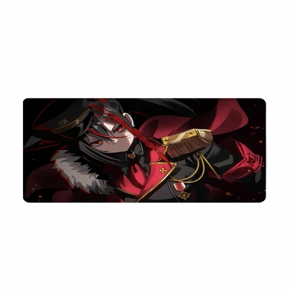 Anime red commander desk mat product shot on white background